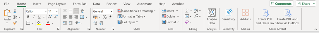 Excel ribbon bar